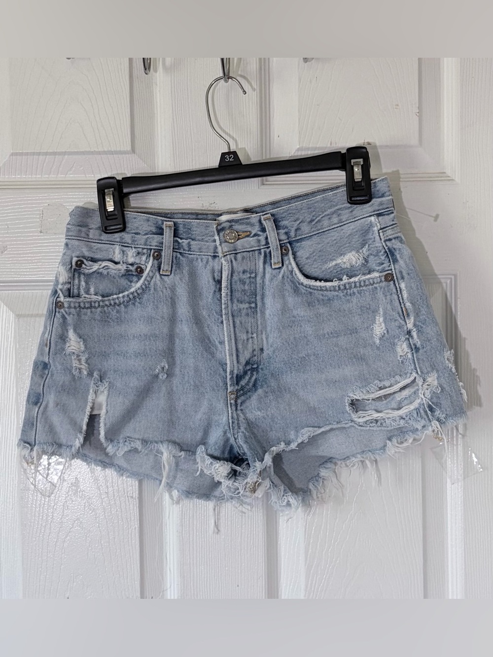 Agolde Light Blue Distressed Cutoff Denim Shorts Sz 26